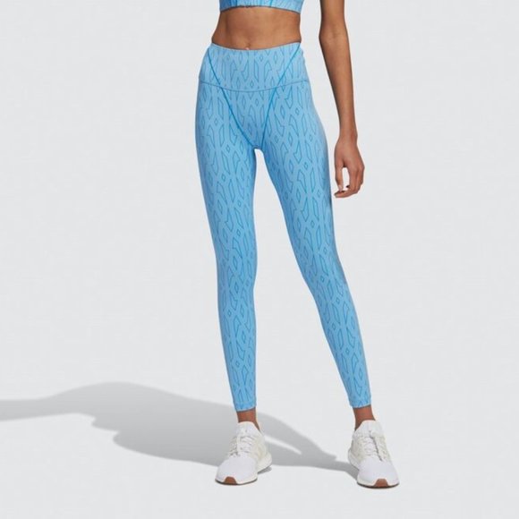 adidas Women's Ivy Park Blue Mesh Monogram Tights  Size Small H57088 - Picture 2 of 3